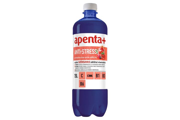 Apenta+ Anti-Stress gránátalma-acai-piros szőlő ízű, enyhén szénsavas üdítőital 750 ml