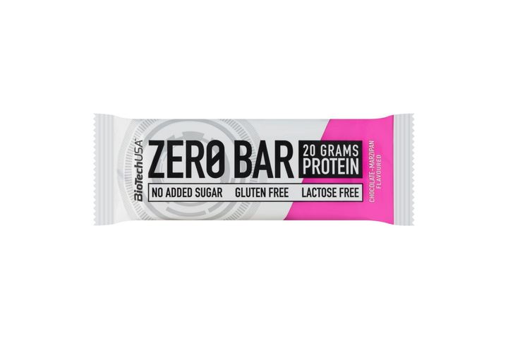 BioTechUSA Zero Bar csokoládé-marcipán ízű fehérjeszelet édesítőszerekkel 50 g