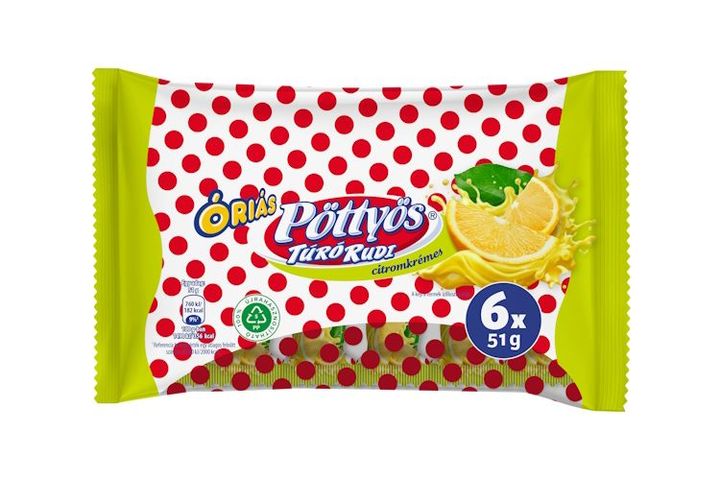 Pöttyös Óriás Túró Rudi Lemoncream Curd Dessert with Cocoa Coating 6 x 51 g