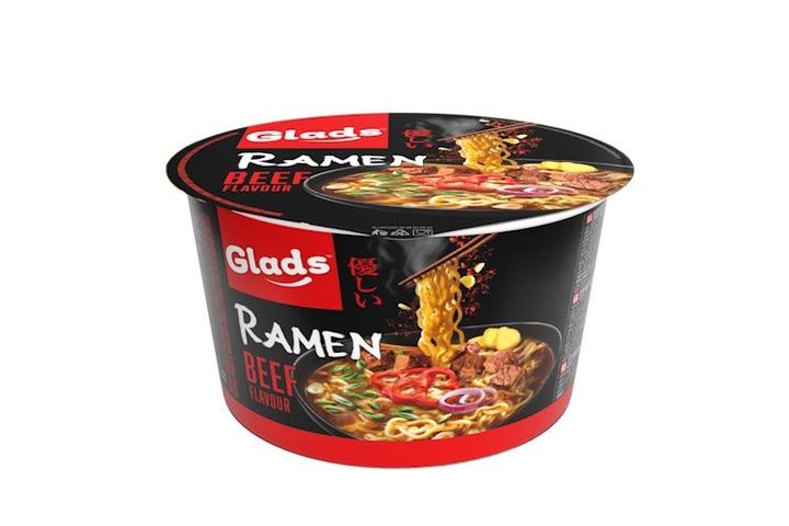 GLADS Ramen instant noodlesoup with beef taste in bowl 105g