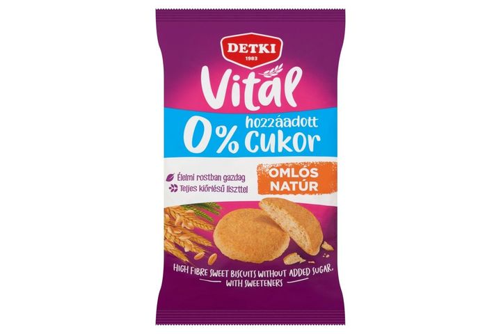 Detki Vital édes omlós natúr keksz hozzáadott cukor nélkül, édesítőszerekkel 180 g