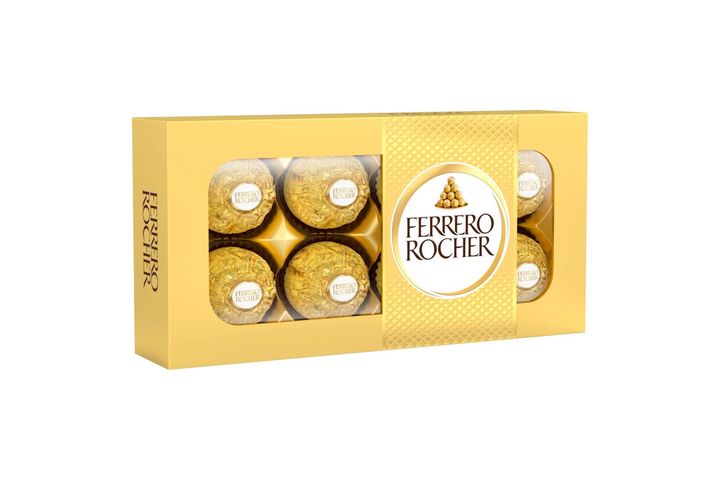 Ferrero Rocher tejcsokoládéval és mogyoródarabkákkal borított ropogós ostya lágy töltelékkel 100 g