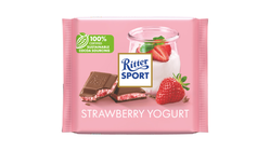 Ritter Sport epres, sovány joghurtoskrémmel és eperdarabokkal töltött tejcsokoládé 100 g