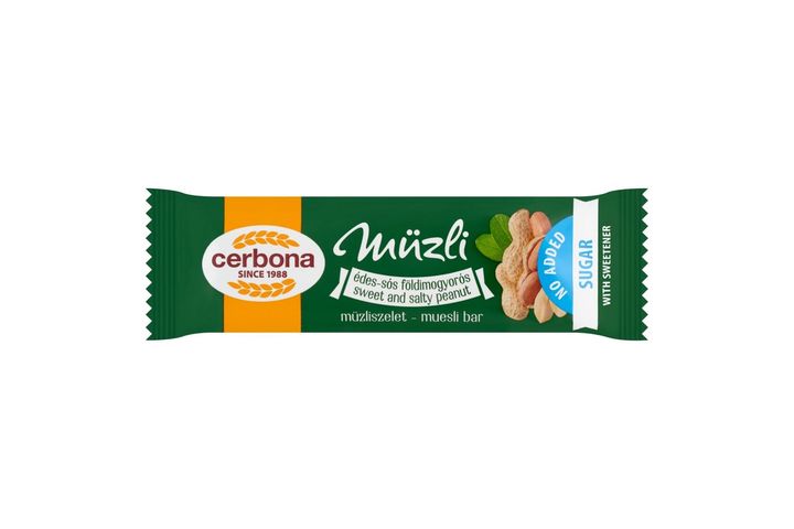 Cerbona Müzli édes-sós földimogyorós müzliszelet cukor hozzáadása nélkül, édesítőszerrel 20 g