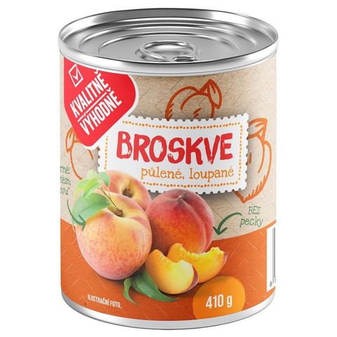Kvalitně Výhodně Broskve půlené loupané v mírně sladkém nálevu | 410 g