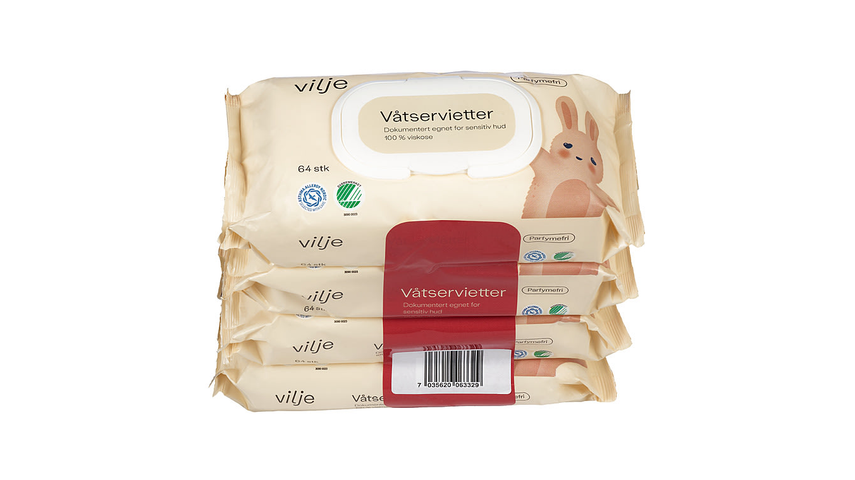 Vilje Våtservietter Plastfri | 4 x 64stk