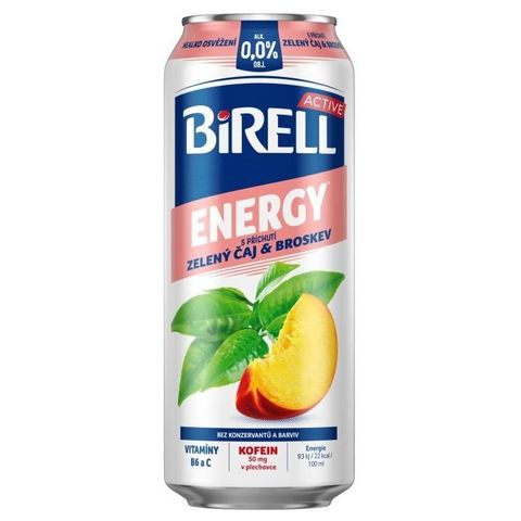 Birell 0.0 Energy Zelený čaj & Broskev nealkoholické pivo s kofeinem plech | 500 ml