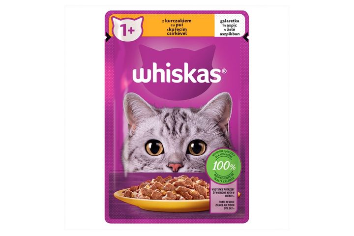 Whiskas 1+ teljes értékű nedves eledel felnőtt macskáknak csirkével aszpikban 85 g