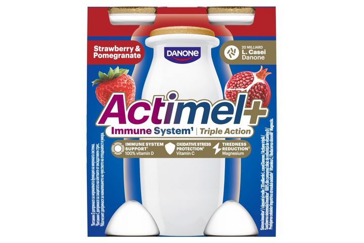 Danone Actimel+ eper- és gránátalmaízű zsírszegény joghurtalapú ital 4 x 100 g (400 g)