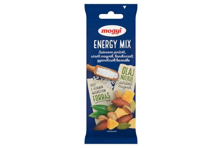 Mogyi Energy Mix szárazon pirított, sózott magvak, kandírozott gyümölcsök keveréke 55 g