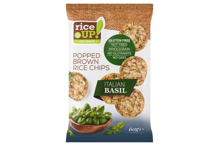 RiceUp! teljes kiőrlésű barna rizschips bazsalikommal 60 g