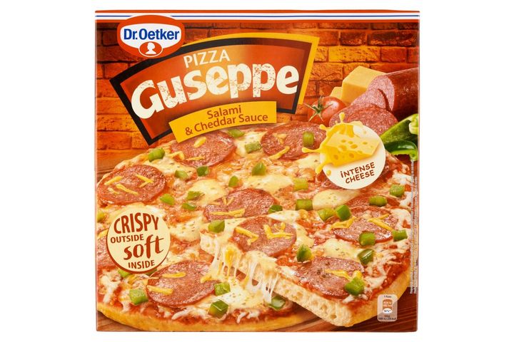 Dr. Oetker Guseppe gyorsfagyasztott pizza szalámival és cheddar szósszal 418 g