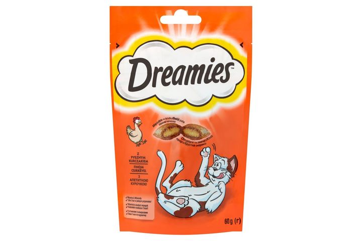 Dreamies kiegészítő macskaeledel csirkével felnőtt macskák & 8 hetesnél idősebb kölykök számára 60 g