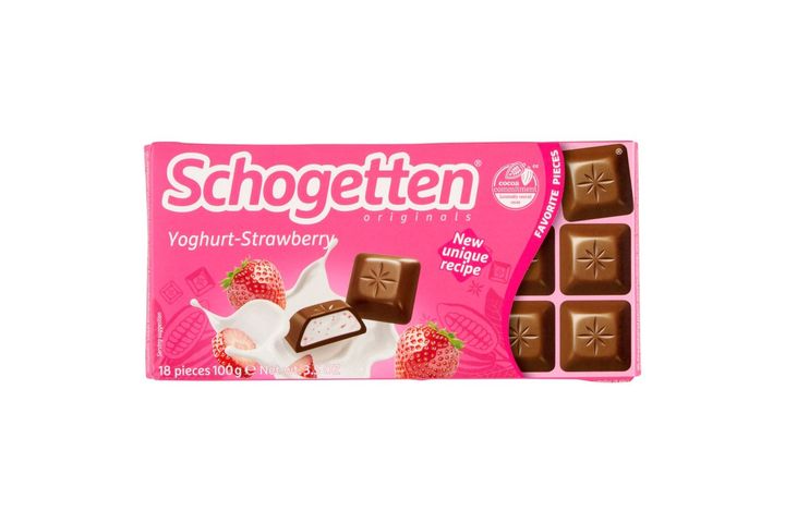 Schogetten joghurt és eper ízesítésű krémmel töltött tejcsokoládé 100 g