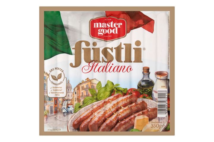 Master Good Füstli Italiano parmezán sajtos, füst ízesítésű virsli csirkehúsból 350 g