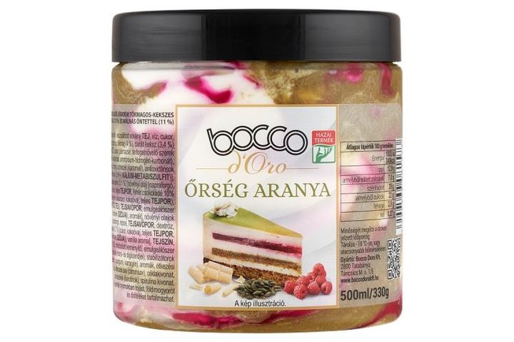 Bocco d'Oro Őrség aranya fehércsokoládés jégkrém tökmagos-kekszes szósszal, málnás öntettel 500 ml