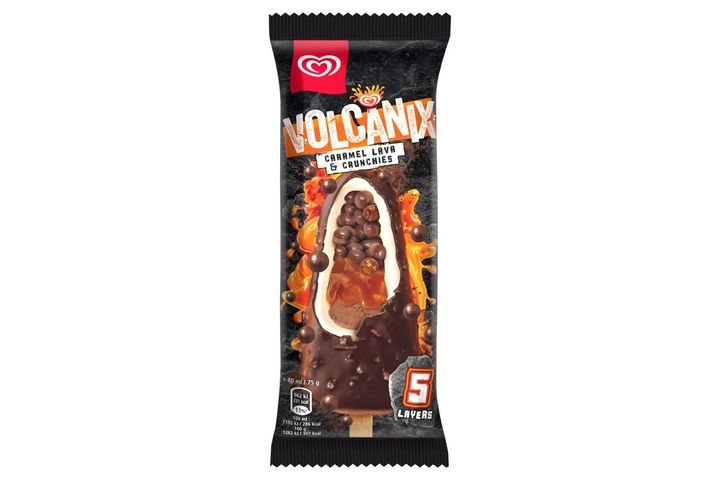 Volcanix vanília ízű jégkrém és csokoládés jégkrém, sós karamelles szósszal 80 ml