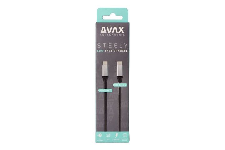 AVAX CB-302G STEELY Type C-Type C 60W, 1.5m gyorstöltő, sodorszálas kábel, 3A, acélszürke