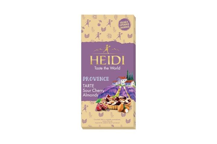 Heidi Provence Sour Cherry Almond Tart fehér csokoládé keksz, mandula- és meggydarabokkal 80 g
