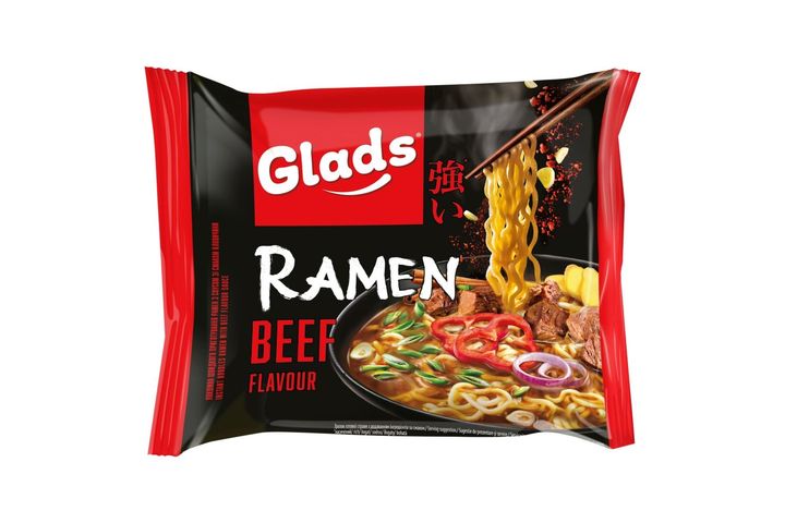 Glads Ramen instant tésztaleves külön tasakban marhahús ízű szósszal 105 g