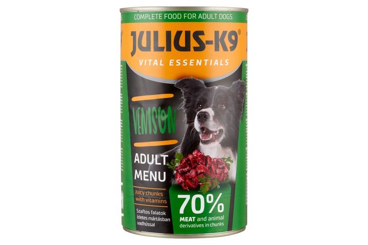 Julius-K9 teljes értékű állateledel felnőtt kutyák számára mártásban vadhússal 1230 g