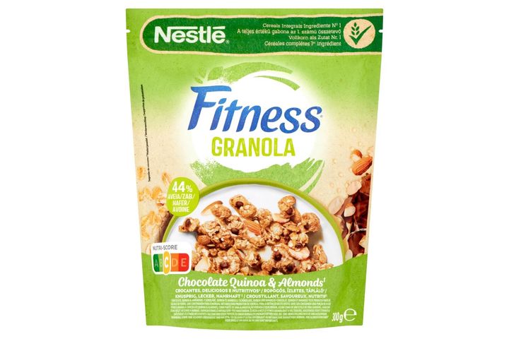 Fitness granola ropogós gabonafalatok zabpehellyel, csokoládéval, mandulával, quinoával 300 g