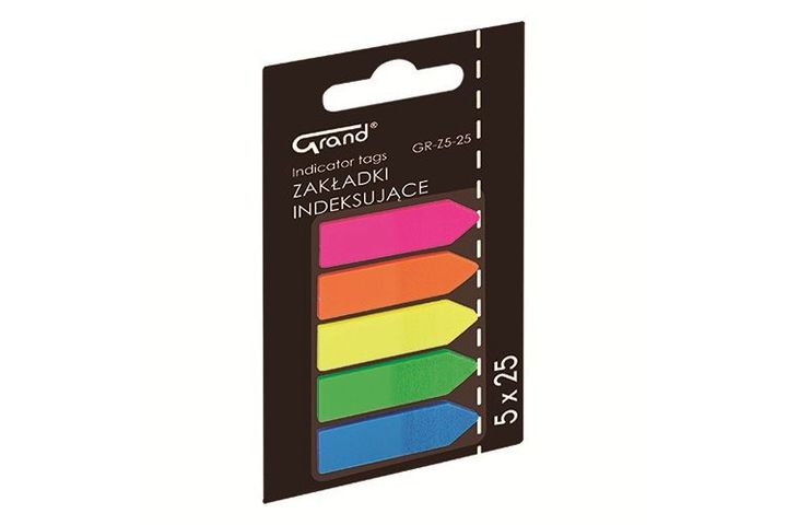 Grand plastic arrow page markers, assorted colors, 5x25 sheets