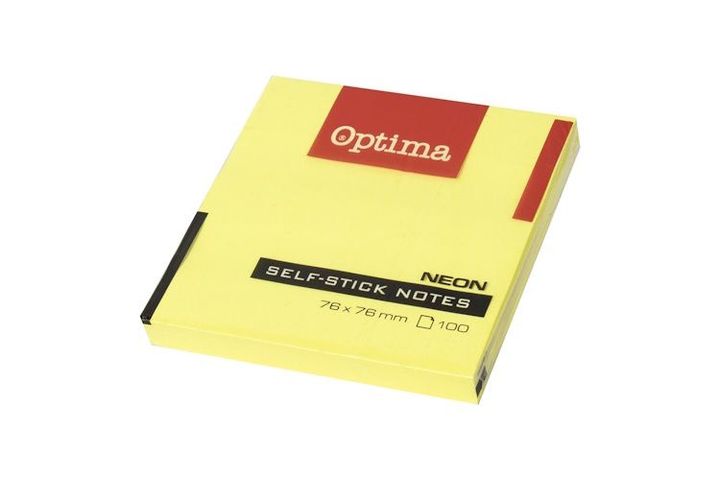 Optima self-adhesive sticky notes, neon yellow, 100 sheets, 75x75 mm