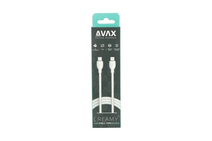 AVAX CB623 CREAMY+ Type C-Type C 60W, 1.5m gyorstöltő kábel, fehér-ezüst