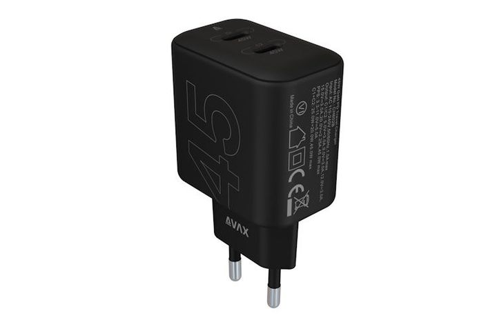 AVAX CH602B SPEEDY+ 45W GaN fast wall charger 2xUSB C (PD3.0),black
