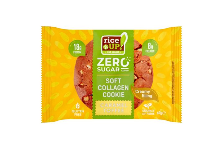 RiceUp! Zero kollagénes fehérje keksz karamell ízű töltelékkel hozzáadott cukor nélkül 60 g