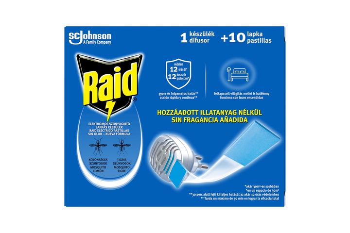 Raid illatmentes szúnyogirtó lapkás készülék 1 db + lapka 10 x 0,74 g