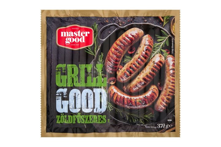 Master Good Grill Good füstölt, főtt, hámozott zöldfűszeres grillkolbász 370 g