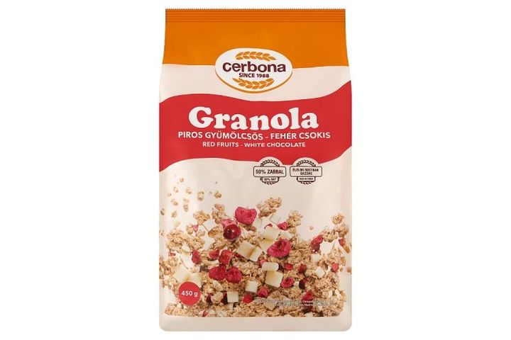 Cerbona piros gyümölcsös-fehér csokis granola 450 g