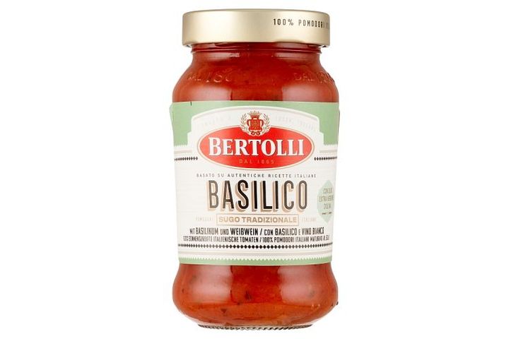 Bertolli Basilico paradicsomos tésztaszósz extra szűz olívaolajjal, bazsalikommal, fehérborral 400 g