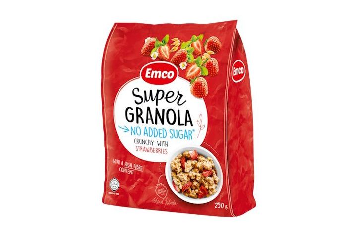 Emco Super Crunchy Granola No Added Sugar Strawberry 250g