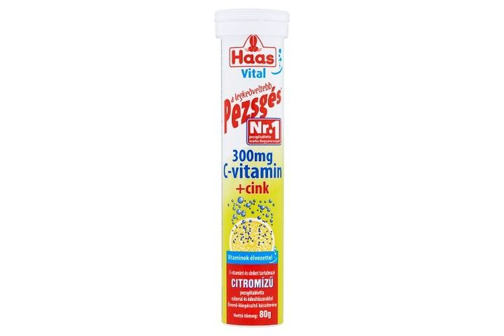 Haas Vital 300 mg Vitamin C + Zinc Lemon Supplement Effervescent Tablets 80 g