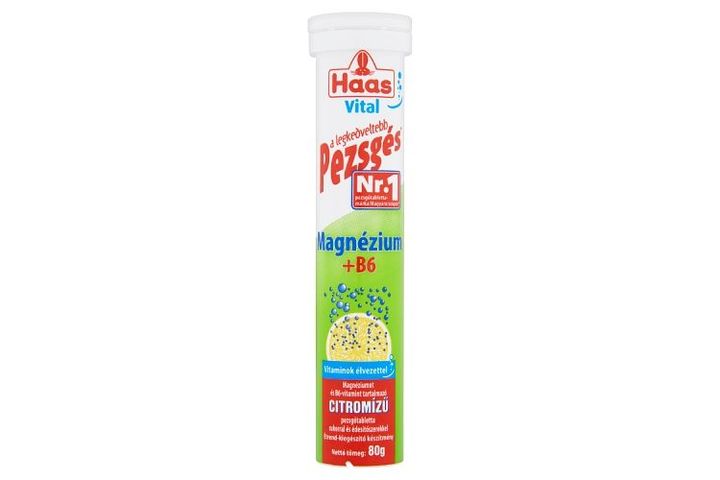 Haas Vital Magnesium + Vitamin B6 Lemon Flavoured Supplement Effervescent Tablets 80 g