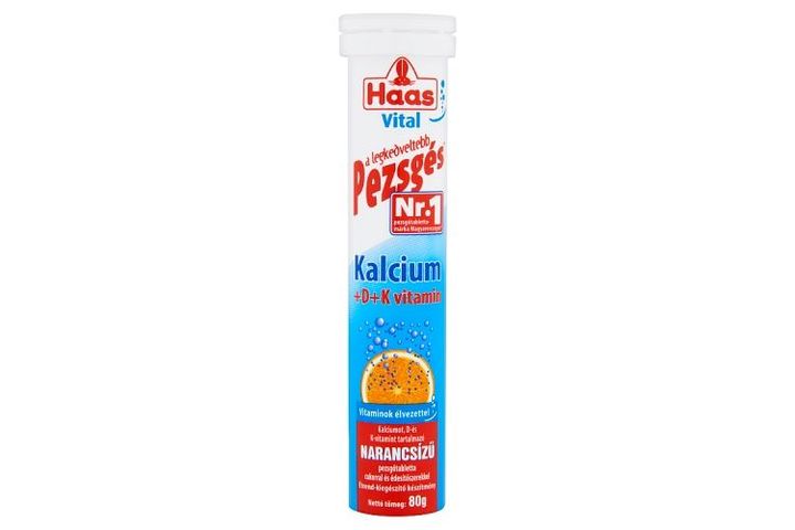 Haas Vital Kalcium + Vitamin D + K Orange Flavoured Supplement Effervescent Tablets 80 g