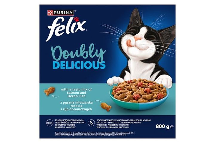 Purina Felix Doubly Delicious Dry Cat Food with Mixture of Salmon and Ocean Fish, and Beets 800 g