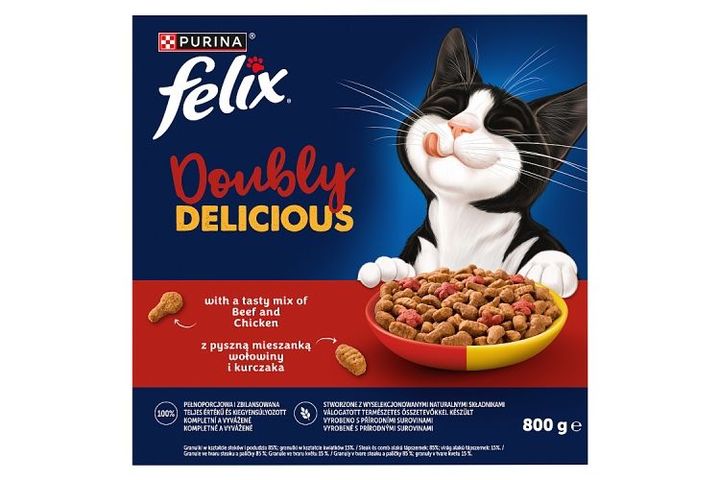 Purina Felix Doubly Delicious Dry Cat Food with Mixture of Beef and Chicken, with Beets 800 g