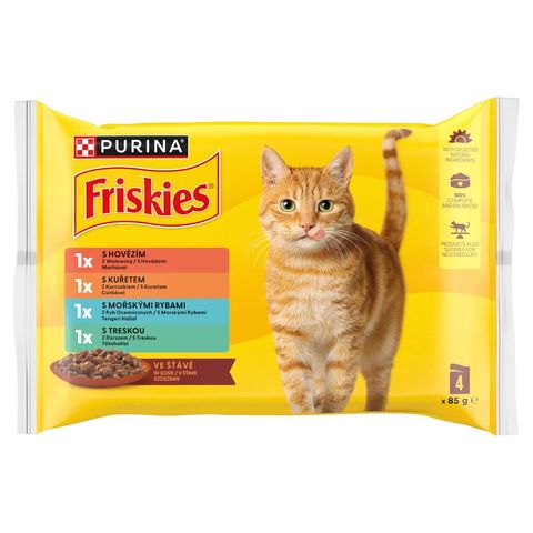 Purina Friskies Wet Cat Food in Gravy with Beef, Chicken, Ocean Fish and Cod 4 × 85 g