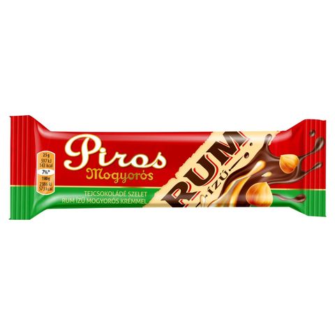 Piros Mogyorós Milk Chocolate Bar with Rum-Flavored Hazelnut Cream 25 g