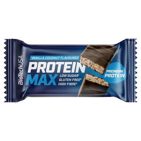 BioTechUSA Protein Max Vanilla-Coconut Flavoured Coated Protein Bar with Sweeteners 45 g